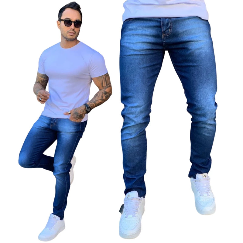 Calça Jeans Skinny Com Zíper Lycra Elastano Masculina Nova Tendencia