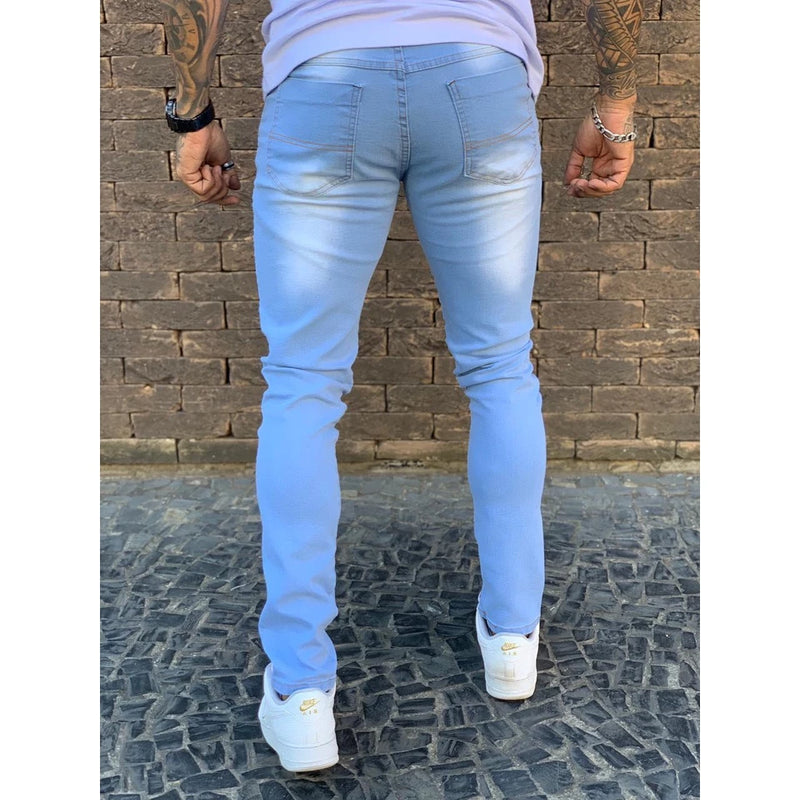 Calça Jeans Skinny Com Zíper Lycra Elastano Masculina Nova Tendencia