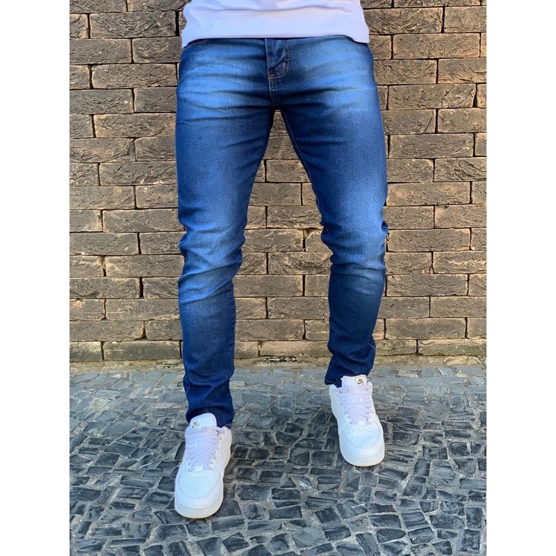 Calça Jeans Skinny Com Zíper Lycra Elastano Masculina Nova Tendencia