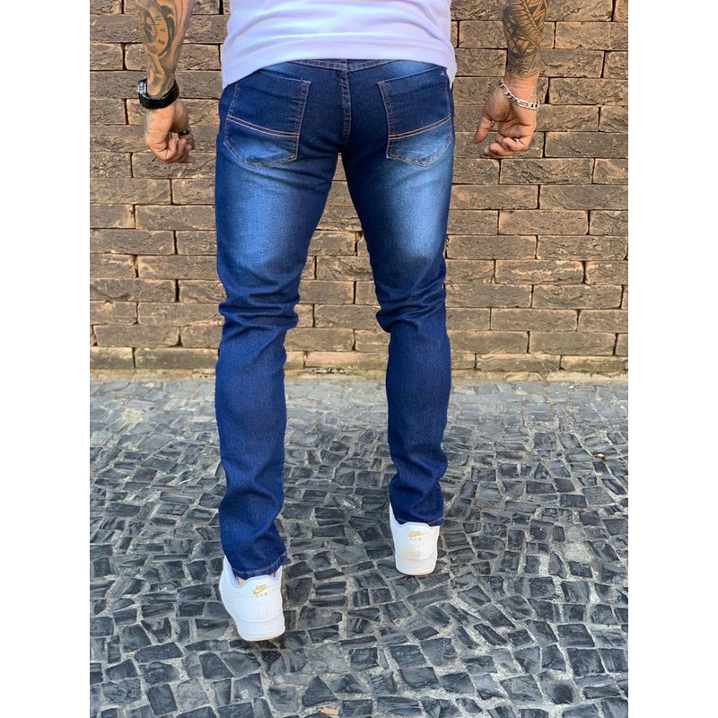 Calça Jeans Skinny Com Zíper Lycra Elastano Masculina Nova Tendencia