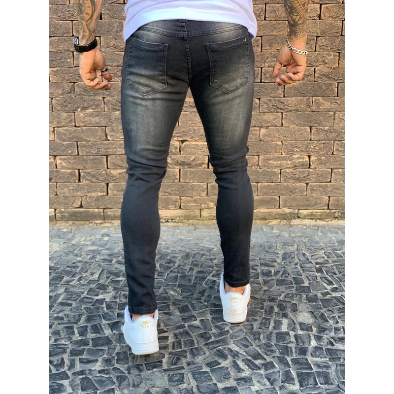 Calça Jeans Skinny Com Zíper Lycra Elastano Masculina Nova Tendencia