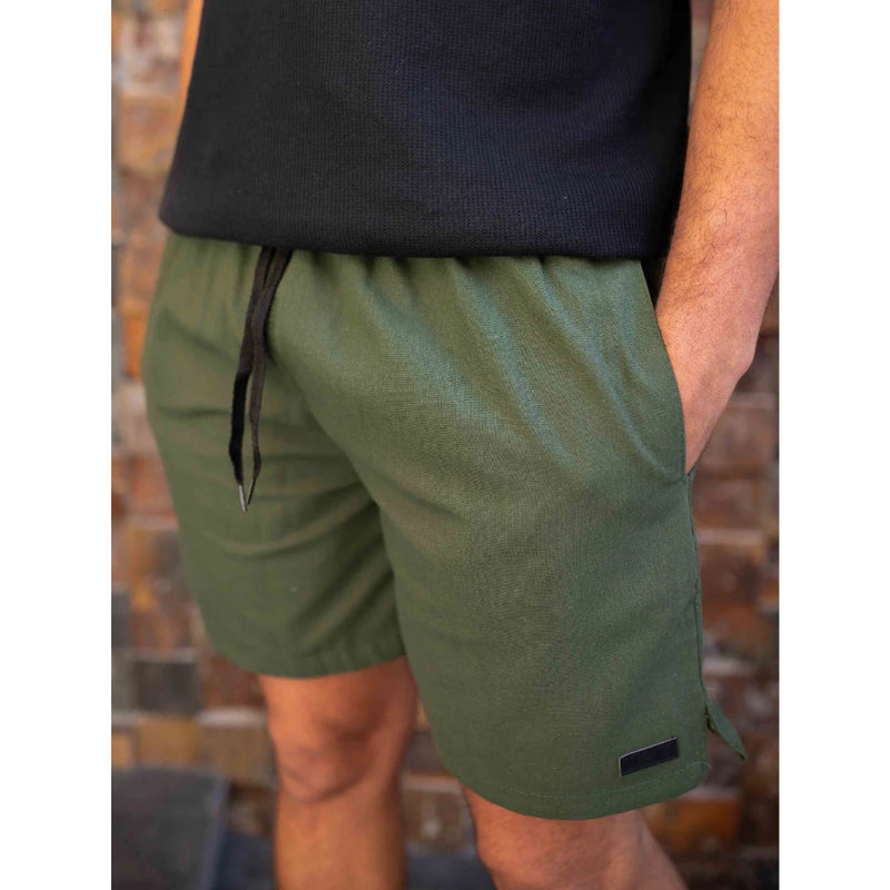 Short Linho Masculino com Bolso Faca Discreto e Elastico na Cintura