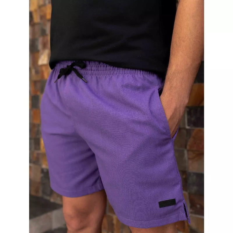 Short Linho Masculino com Bolso Faca Discreto e Elastico na Cintura