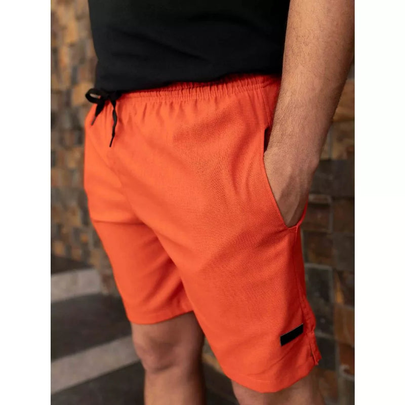 Short Linho Masculino com Bolso Faca Discreto e Elastico na Cintura