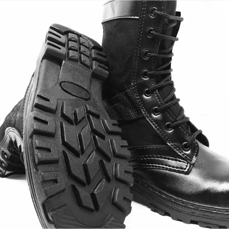 Coturno Bota Militar Masculino Tático De Couro Legitimo Reforçado Costurado Super Leve Macio Com Zíper Ajustável