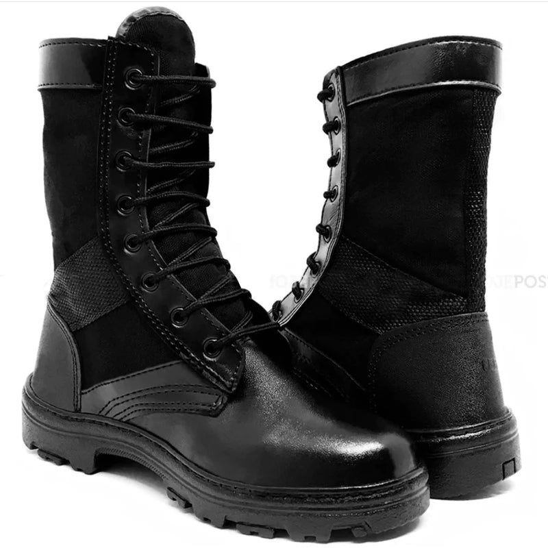 Coturno Bota Militar Masculino Tático De Couro Legitimo Reforçado Costurado Super Leve Macio Com Zíper Ajustável