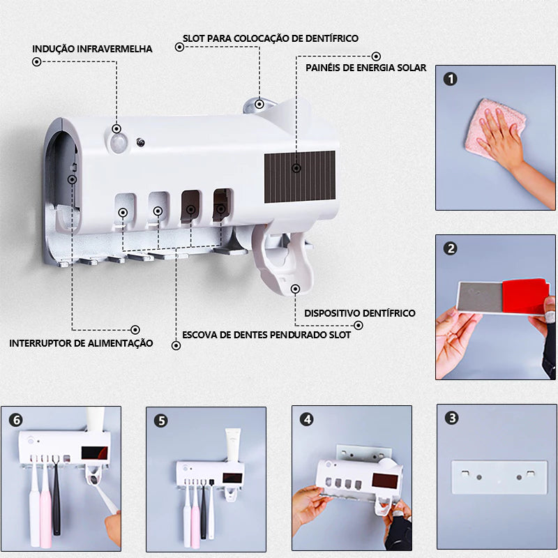 Suporte Escova de Dentes Esterilizador Com Luz UV Antibacteriano Decoracão Banheiro