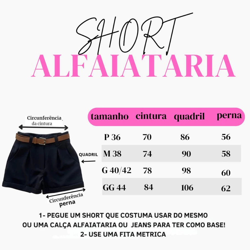 Short Feminino Alfaiataria Social com Cinto Cintura Alta PROMOÇÃO