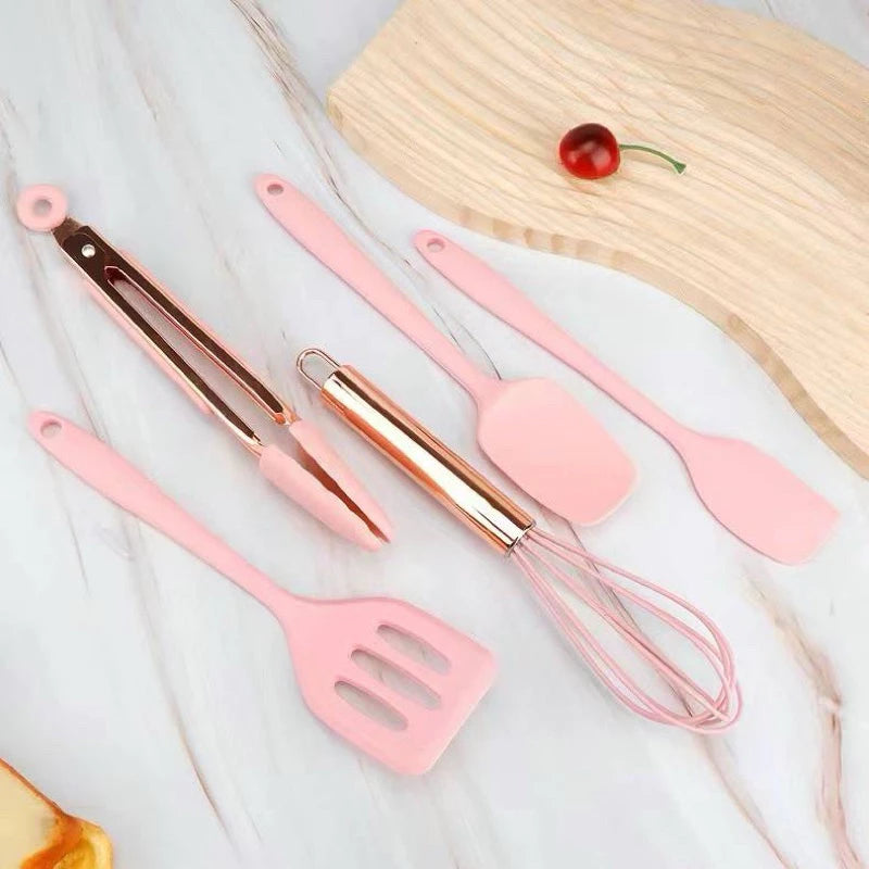 Jogo de Cozinha Silicone, Utensílios Suporte para Cozinheiro Cabo de Madeira MasterChef