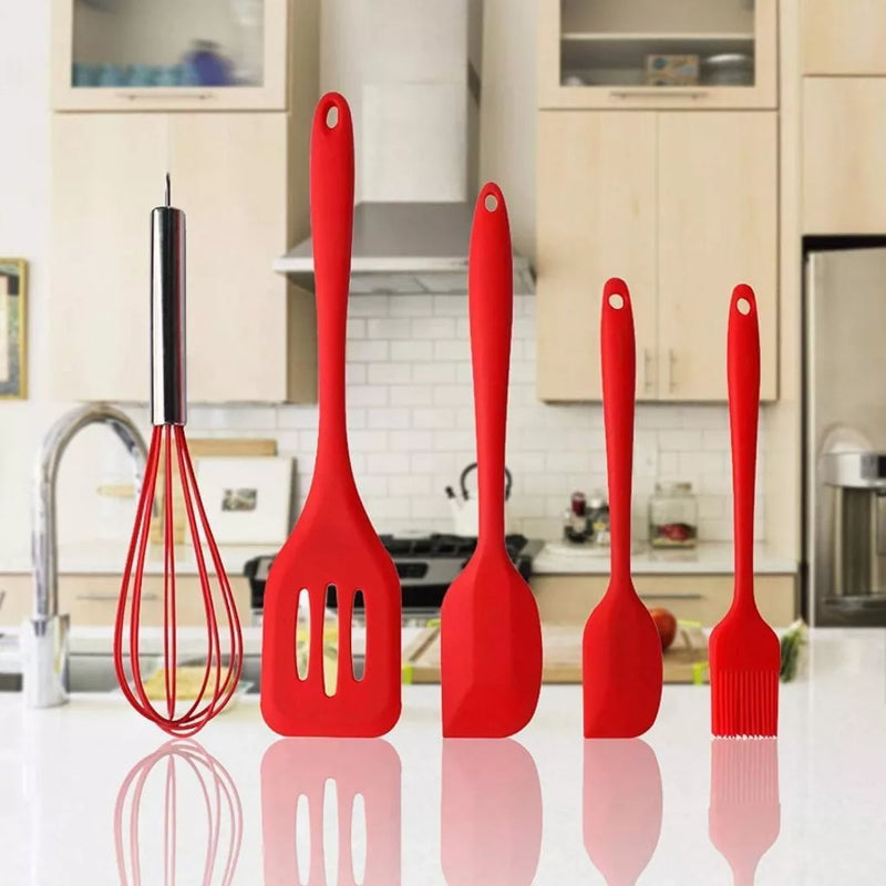 Jogo de Cozinha Silicone, Utensílios Suporte para Cozinheiro Cabo de Madeira MasterChef