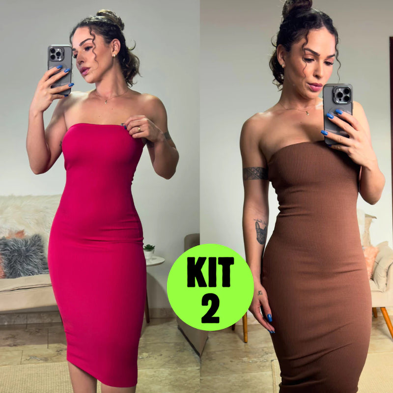 Kit 2 Vestidos Midi Canelado Confortável Macio