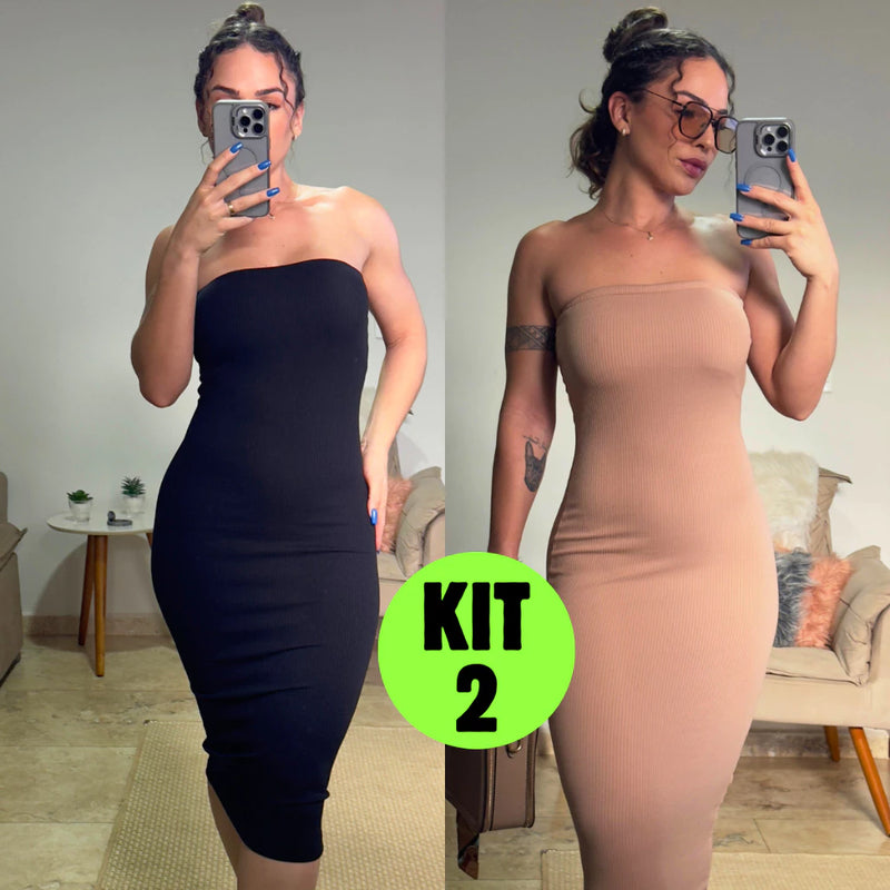 Kit 2 Vestidos Midi Canelado Confortável Macio