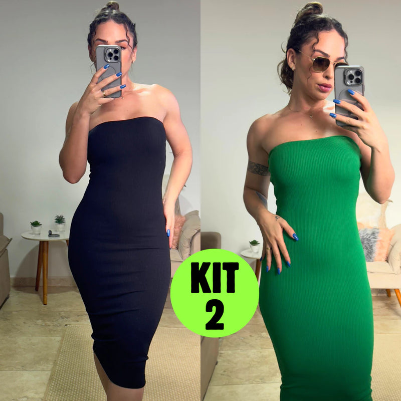 Kit 2 Vestidos Midi Canelado Confortável Macio