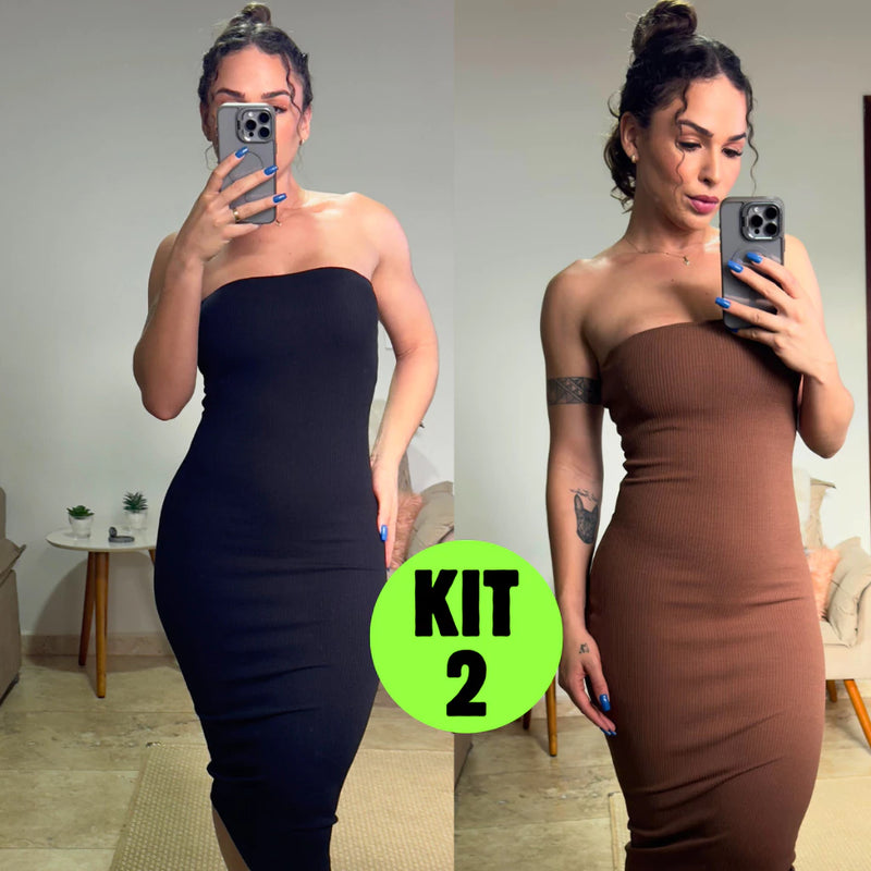 Kit 2 Vestidos Midi Canelado Confortável Macio