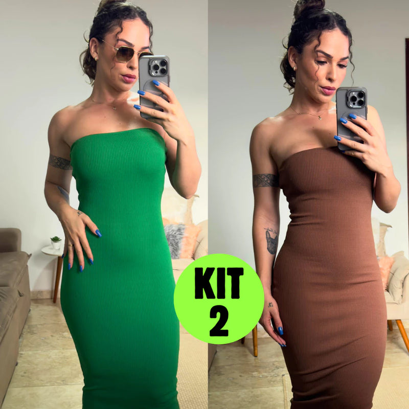 Kit 2 Vestidos Midi Canelado Confortável Macio