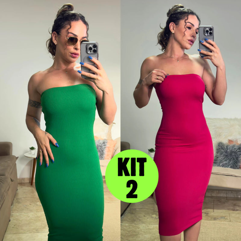 Kit 2 Vestidos Midi Canelado Confortável Macio