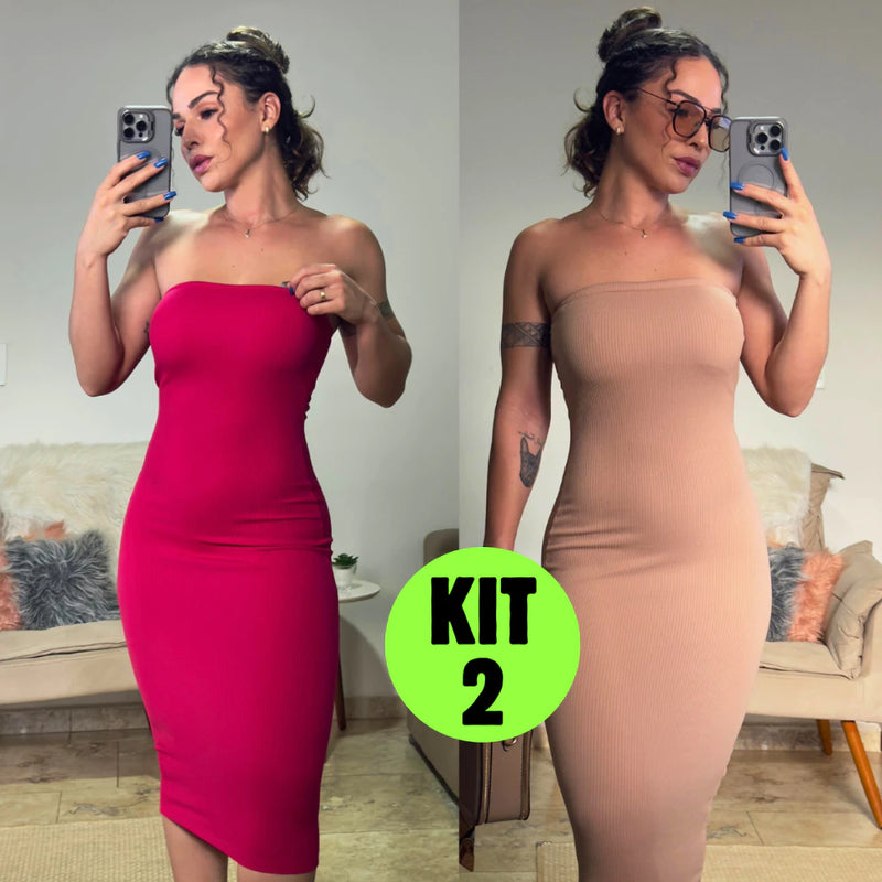 Kit 2 Vestidos Midi Canelado Confortável Macio