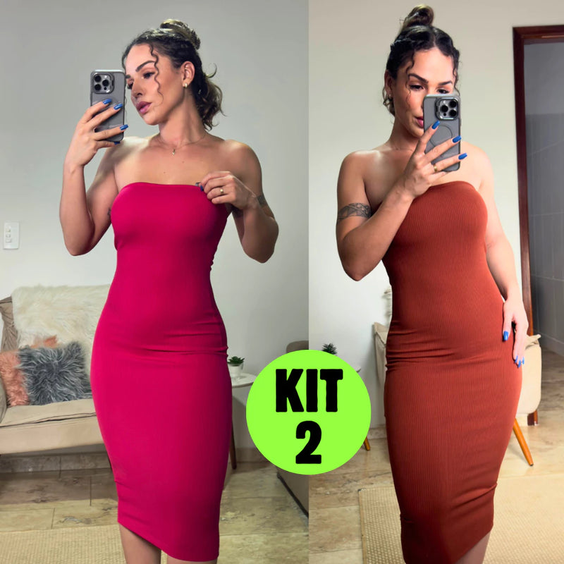 Kit 2 Vestidos Midi Canelado Confortável Macio