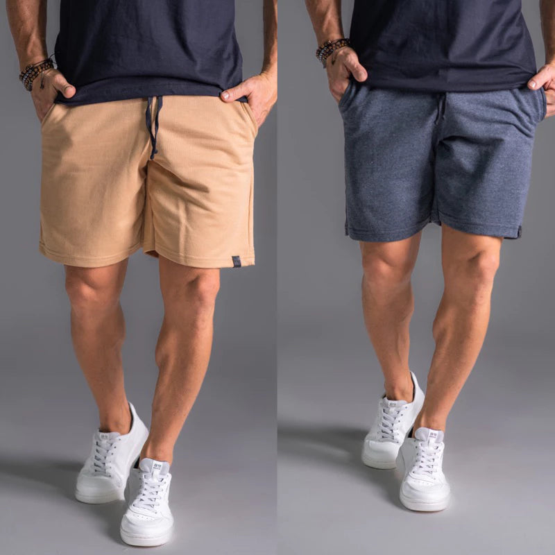 Kit 2 Bermuda Shorts de Moletom Masculina Com Amarração e Elástico Academia Treino/Casual.