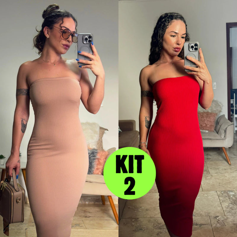 Kit 2 Vestidos Midi Canelado Confortável Macio