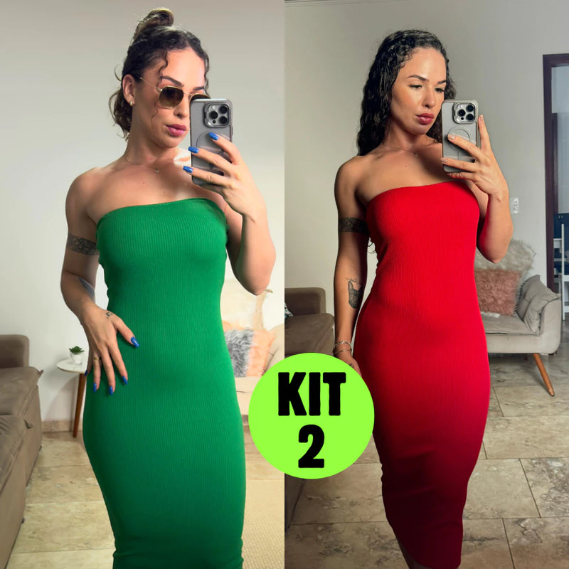 Kit 2 Vestidos Midi Canelado Confortável Macio