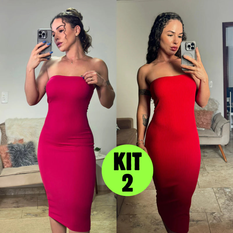 Kit 2 Vestidos Midi Canelado Confortável Macio