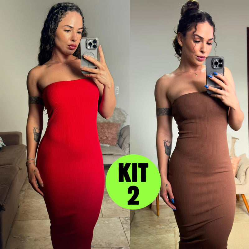 Kit 2 Vestidos Midi Canelado Confortável Macio