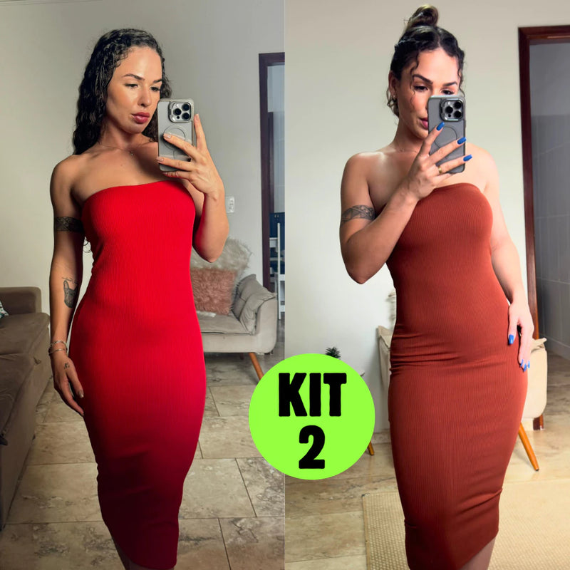 Kit 2 Vestidos Midi Canelado Confortável Macio