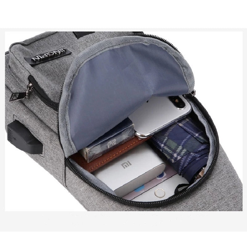 Bolsa de ombro masculina anti-roubo de ombro com entrada para carregador usb