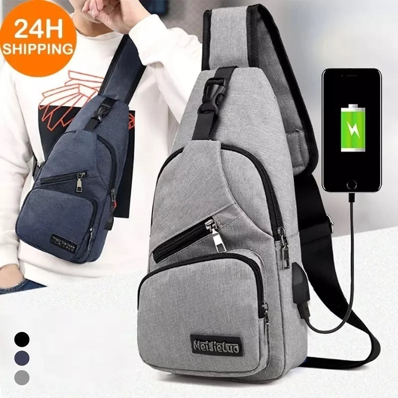 Bolsa de ombro masculina anti-roubo de ombro com entrada para carregador usb